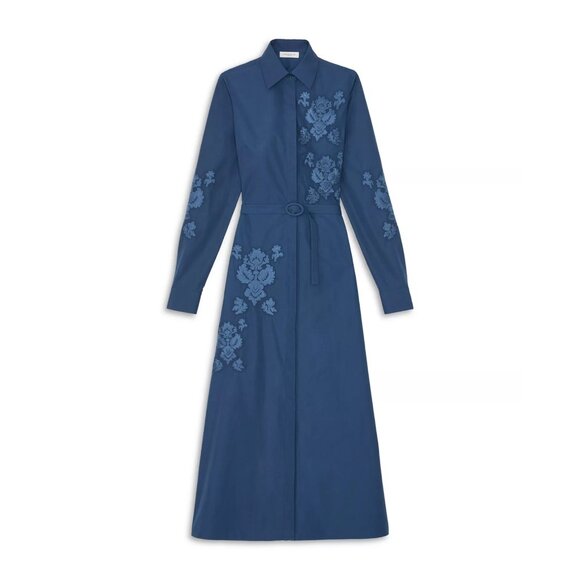 1198$ Lafayette 148 New York Baroque Embroidered Dress Belted Waist Size 4 Blue - Picture 4 of 4